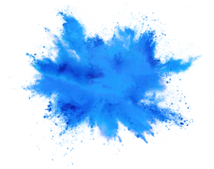 Zelfklevend Fotobehang bright cyan blue holi paint color powder festival explosion burst isolated  white background. industrial print concept background © stockphoto-graf