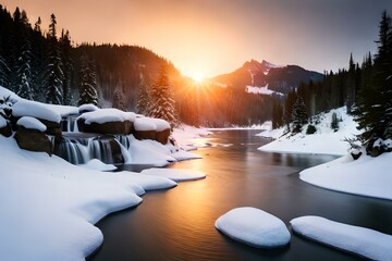 winter sunset in the mountainsgenerated by AI technology 