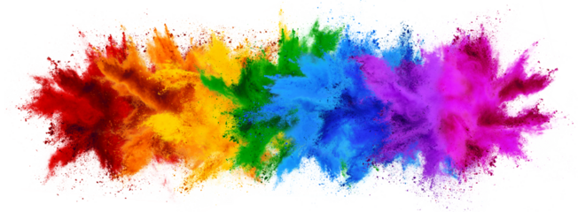 colorful rainbow holi paint color powder explosion with bright colors isolated white wide panorama background