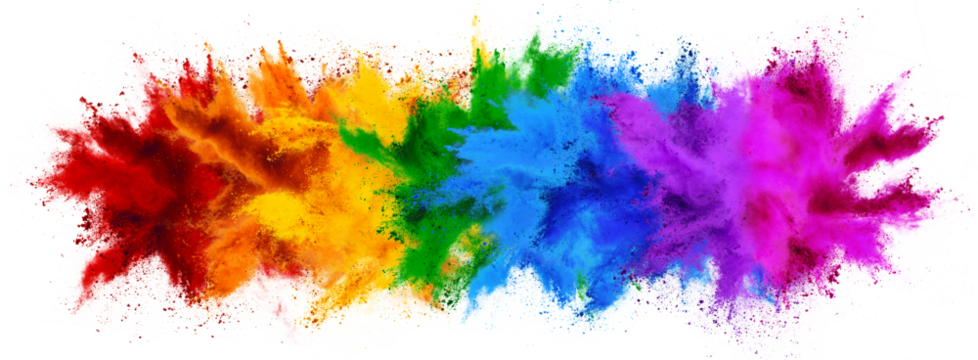 colorful rainbow holi paint color powder explosion with bright colors isolated white wide panorama background