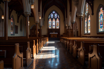 Fototapeta na wymiar classic church interior front view ,generative ai