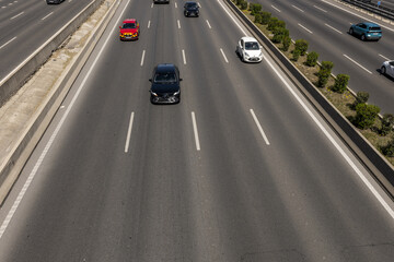 M30 ring road lanes around Madrid with usual morning traffic