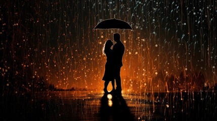 Obraz premium Couple in Love formed of rain drops in the night - beautiful wallpaper