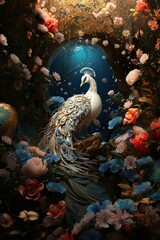 Modern Art Fantasy Peacock. Luxury Art. Generative AI