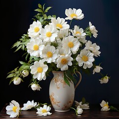 Still life with White flower Chamomile. Summer Beautiful bouquet. Rural Vintage. Retro.