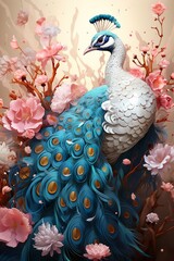 Modern Art Fantasy Peacock. Luxury Art. Generative AI