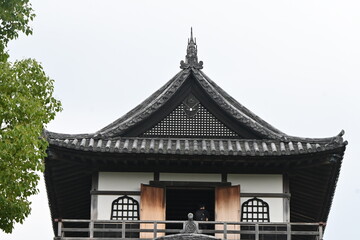 Japan sightseeing trip, castle tour. 'Inuyama Castle' Inuyama City, Aichi Prefecture. Inuyama Castle overlooking the Kiso River is said to be the oldest existing wooden castle tower in Japan.