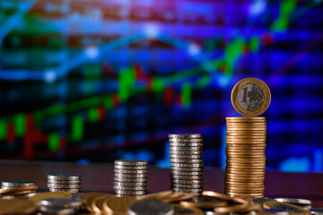  stack of currency forming a bar graph, Brazilian money on a financial graph