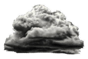 сloud isolated halftone dots texture collage element in retro magazine style