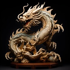 Fototapeta premium Traditional-style Japanese Dragon Carved from wood, the photo depicts traditional Japanese wood statue carving.