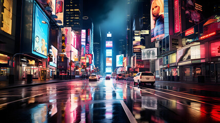 cityscape showcasing the pulsating nightlife with illuminated buildings and bustling streets