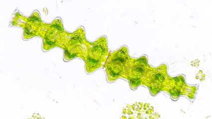 A unique shape freshwater microalgae, Pleurotaenium nodosum. Live cell. 40x objective lens. Stacked photo