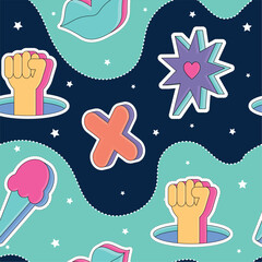 Seamless pattern background 3d groovy sticker icons wallpaper Vector illustration