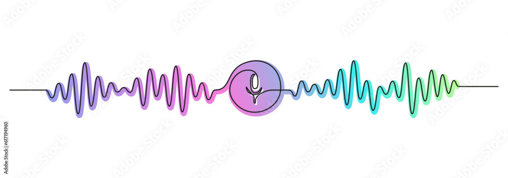 Aufkleber One continuous line drawing of music player soundbar with play button. Record audio and sound wave voice message in simple linear style. Editable stroke. Doodle vector illustration