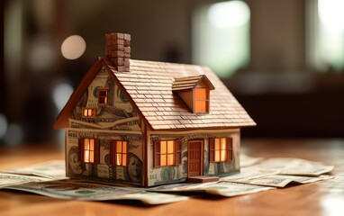 Obraz na płótnie Canvas Miniature house, golden hour, real estate business