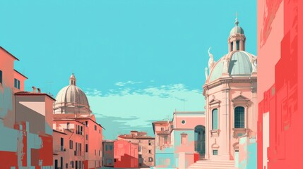 Italian architecture with a church and cathedrals illustration