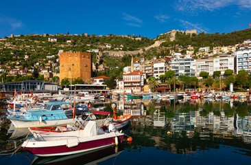 Fototapeta na wymiar Dockyard and arsenal in Alanya on a beautiful, sunny day, Turkey