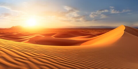 Fototapeta na wymiar Sunset on desert copy space blurred background, AI Generated