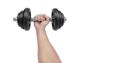 Hand lifting iron dumbbell PNG transparent