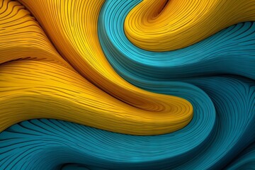 Abstract surreal yellow and blue curves fractal background or backdrop. AI generated, human enhanced.