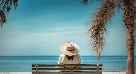 Obraz premium Woman In Tropics Beautifuly Sky With Copy Space Generative AI