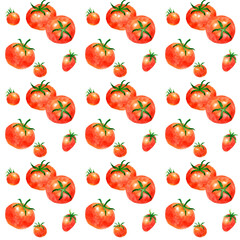 赤いトマトのシームレスパターン　手描き水彩イラストの野菜柄