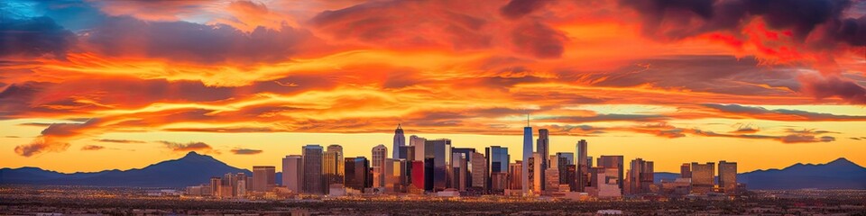 Fototapeta na wymiar Banner Cityscape Vacation Sunset Background Generative AI