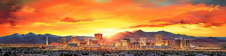 Fototapeta premium Banner Skyscrapers Vacation Sunrise Backdrop Generative AI