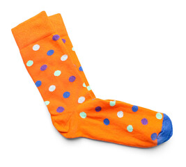 Pair of bright socks on white background