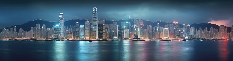 Obraz premium Banner Asian City Nightime Backdrop Generative AI