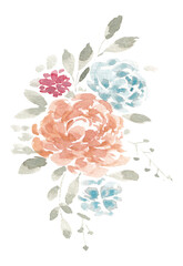 Orange and Blue Peony Watercolor Flower