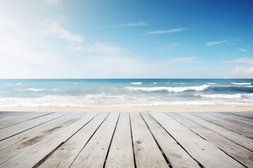 Fototapeta premium wooden board with sea background