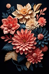close up kirigami style blossom floral bouquet decoration made with Generative AI