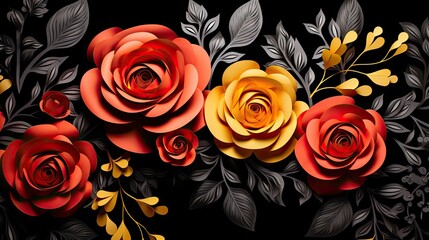close up kirigami style blossom floral roses bouquet decoration made with Generative AI