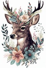 boho deer with flowers Generative with AI