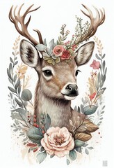 boho deer with flowers Generative with AI