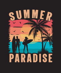 Fully editable Vector EPS 10 Outline of Summer Paradise Vintage T-Shirt Design an image suitable for T-shirts, Mugs, Bags, Poster Cards, and much more. The Package is 4500* 5400px