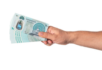 Egyptian Money, Man Paying, Paper Banknotes, Plastic New Twenty Egyptian Pound, Arabic Side - obrazy, fototapety, plakaty
