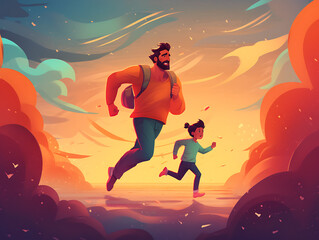 Naklejka premium father and son running together generative ai