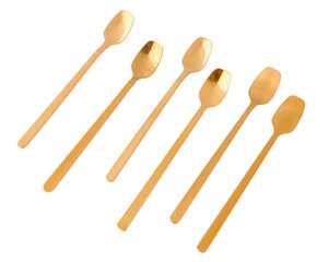 Golden spoons on white background