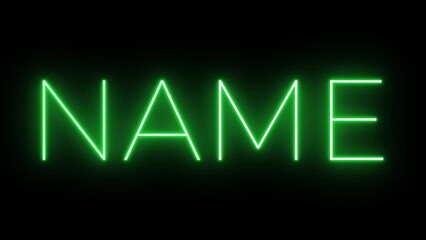 Flickering neon green glowing name sign animated black background