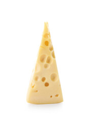 Piece of tasty Swiss cheese on white background