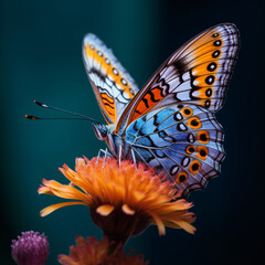 Fototapeta na wymiar Describe the hyperrealistic 8K image of a beautiful butterfly delicately perched on a flower.