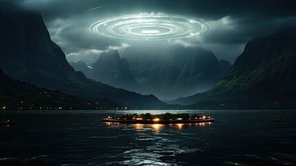ufo flying over water