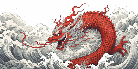 Traditional Chinese Dragon Engraving Illustration