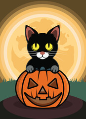 Halloween pumpkin with cat