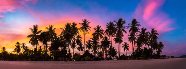 Deurstickers Bora Bora, Frans Polynesië Silhouette palm at sunset