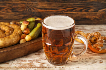 Mug of cold beer on table. Oktoberfest celebration