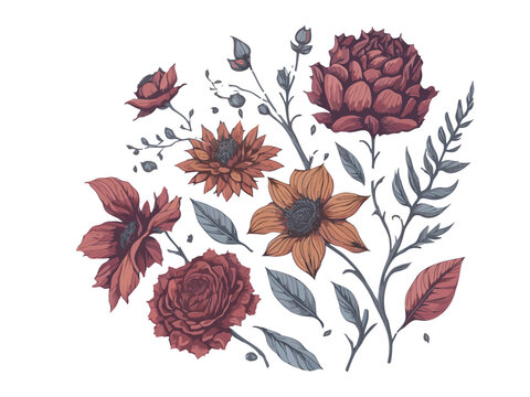 set of flowers