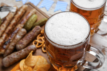 Mug of cold beer on table. Oktoberfest celebration
